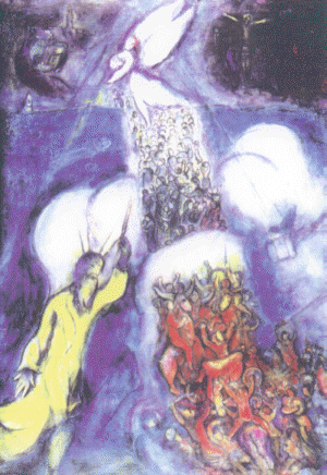 Tableau de Chagall: La traverse de la mer rouge